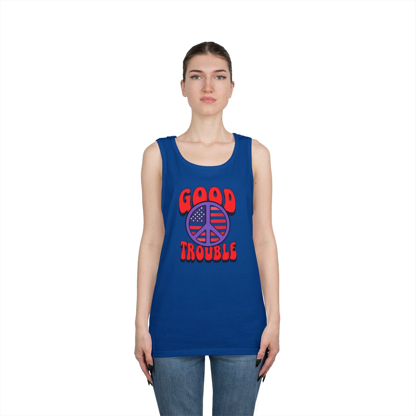 Patriotic Peace Tank Top - Unisex Heavy Cotton | Good Troubles Shirt for Summer, Beach, Travel, Festivals, BBQs