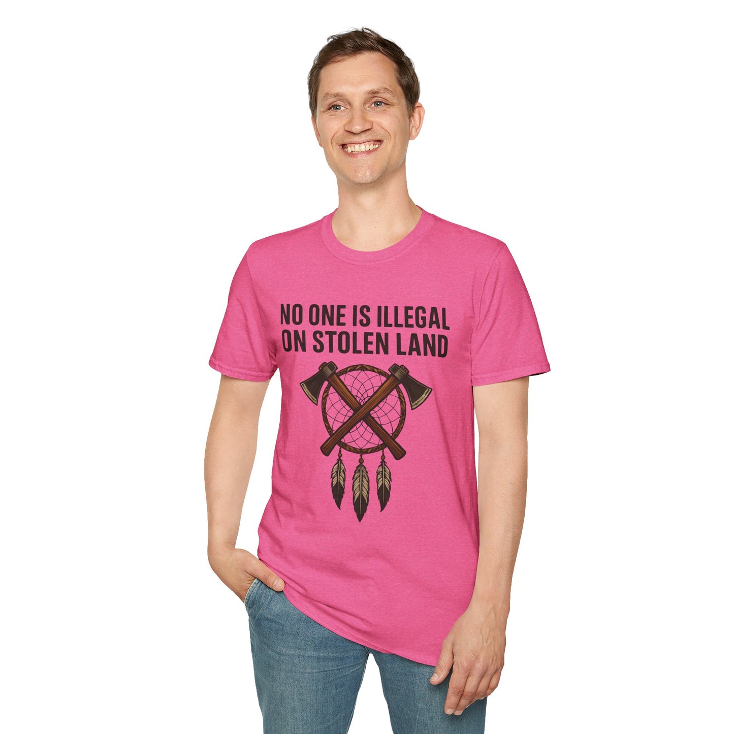 No One is illegal on Stolen Land t-shirt | Eco-Friendly Apparel, Casual Wear, Statement Tee, Social Justice Shirt, Gift Idea