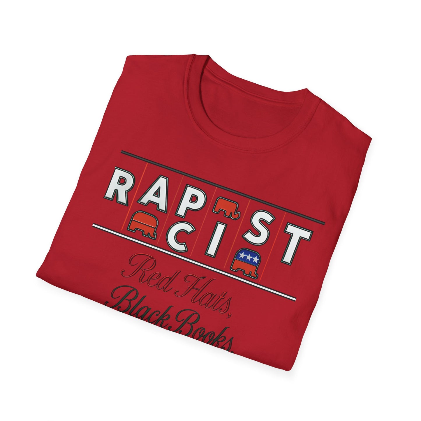 Red Hats, Black Book. Unisex Softstyle T-Shirt, Casual Tee, Statement Shirt, Political Humor, Gift for Activists, Unisex Graphic Tee