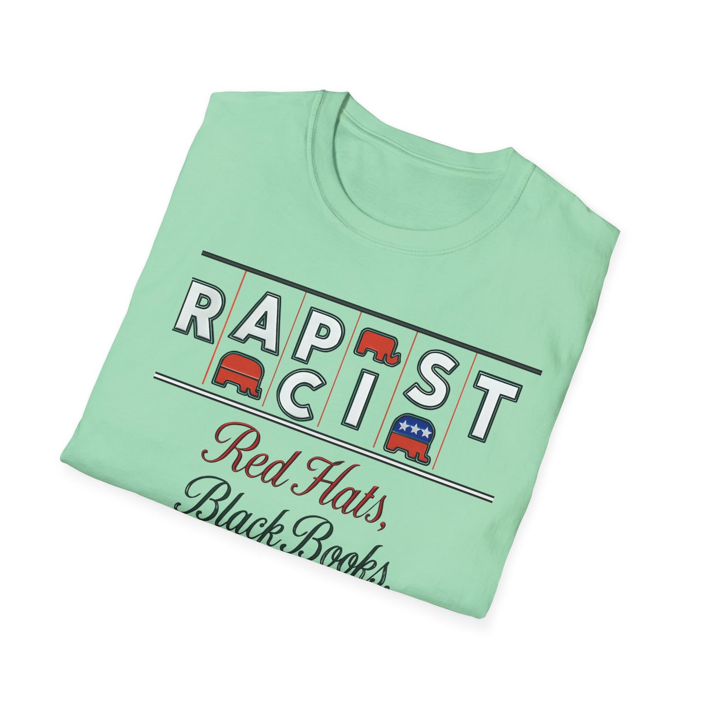 Red Hats, Black Book. Unisex Softstyle T-Shirt, Casual Tee, Statement Shirt, Political Humor, Gift for Activists, Unisex Graphic Tee