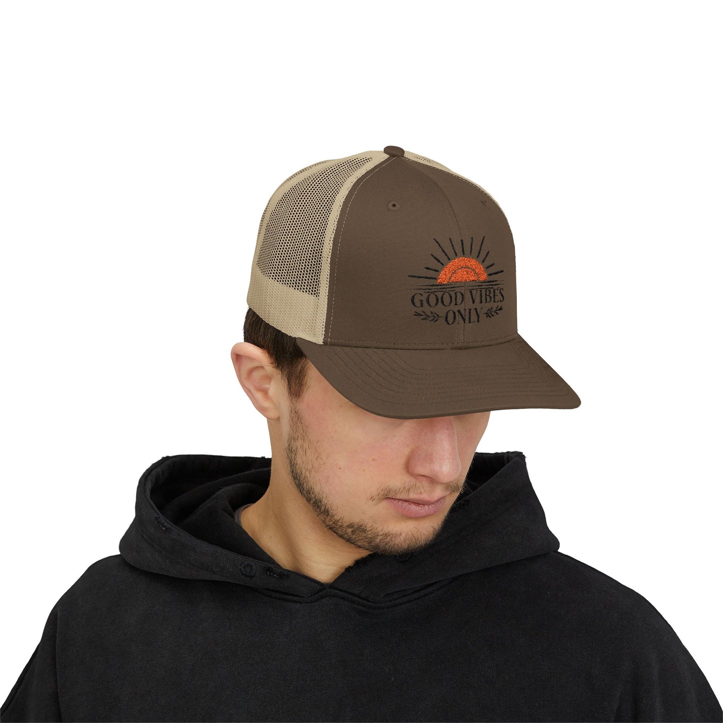 Good Vibes Only Trucker Cap, Summer and Spring headware, cool trendy trucker hat, gifts for him/her, summertime fun hat