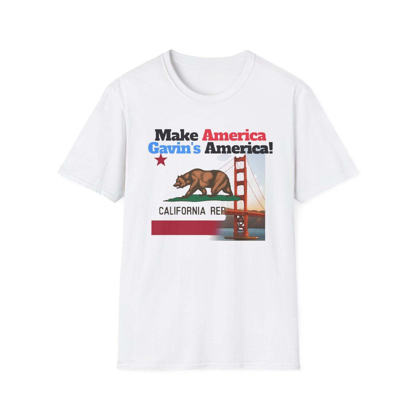 Make America Gavin’s America! California Bear Graphic Tee - Make America Gavin Again T-Shirt, Unisex Softstyle, Trendy Top, Casual Graphic Shirt, California Pride Apparel