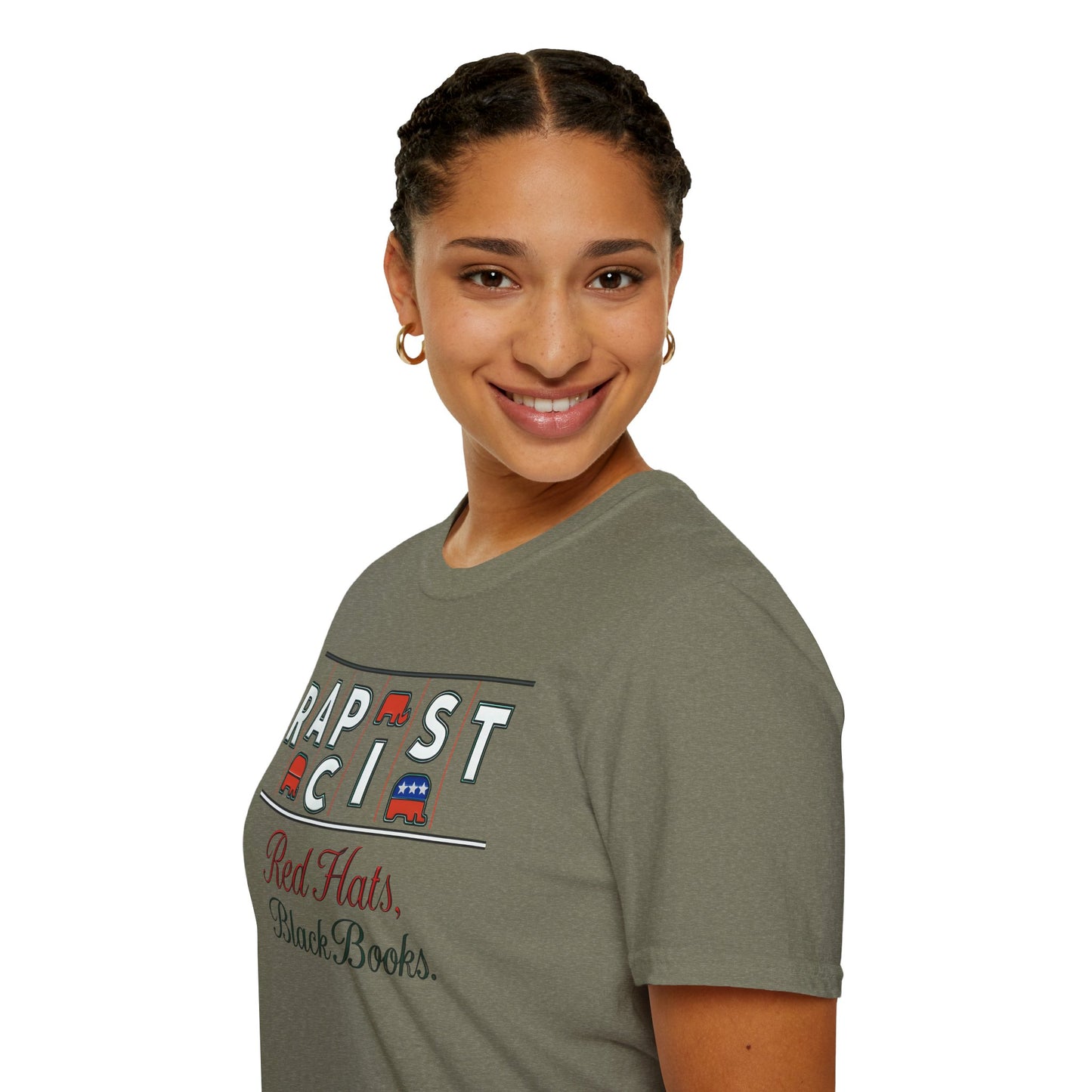 Red Hats, Black Book. Unisex Softstyle T-Shirt, Casual Tee, Statement Shirt, Political Humor, Gift for Activists, Unisex Graphic Tee