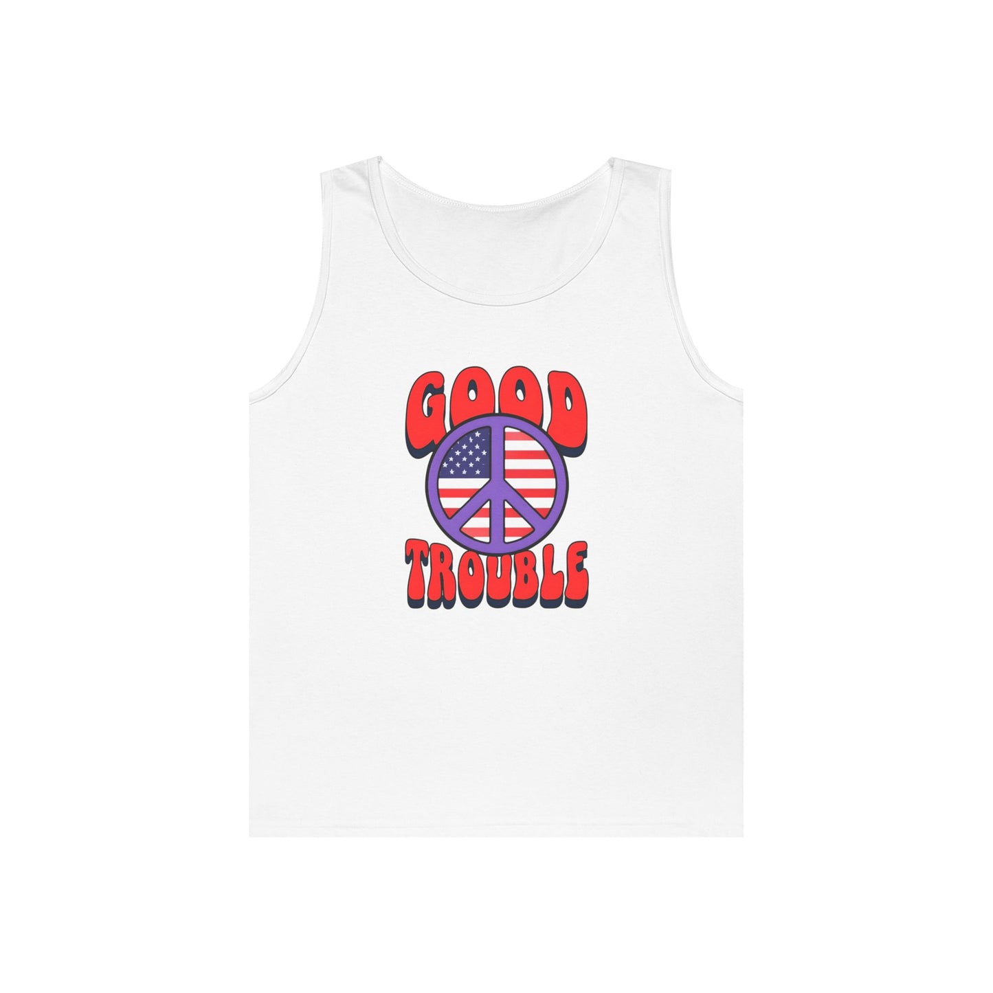 Patriotic Peace Tank Top - Unisex Heavy Cotton | Good Troubles Shirt for Summer, Beach, Travel, Festivals, BBQs