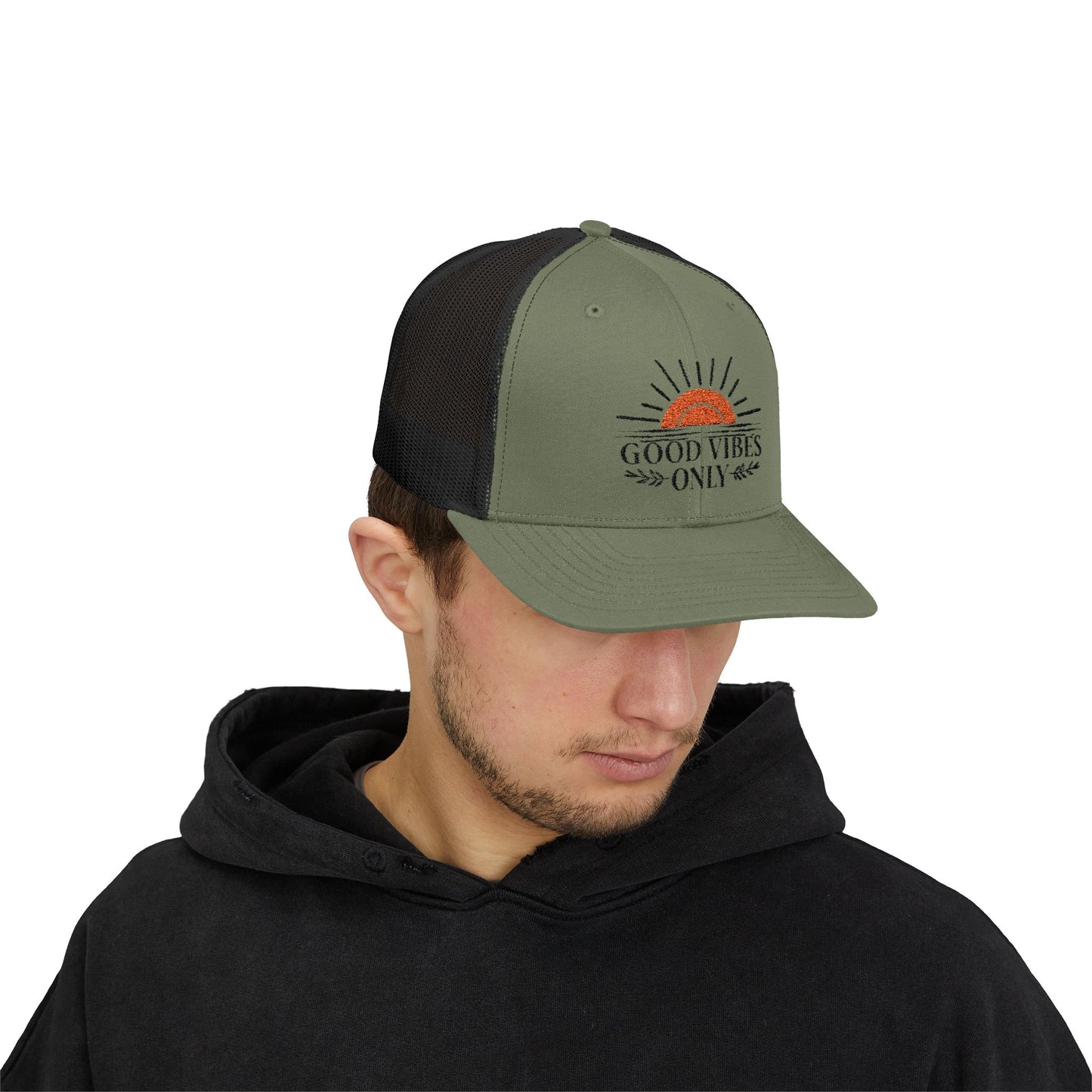 Good Vibes Only Trucker Cap, Summer and Spring headware, cool trendy trucker hat, gifts for him/her, summertime fun hat