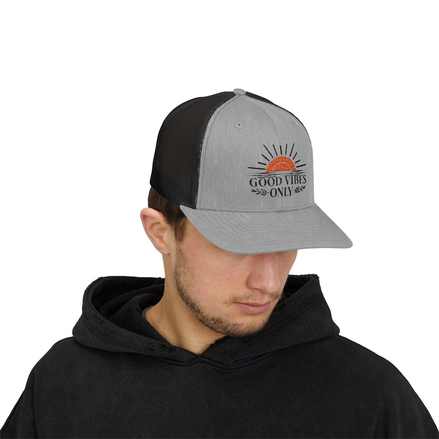 Good Vibes Only Trucker Cap, Summer and Spring headware, cool trendy trucker hat, gifts for him/her, summertime fun hat