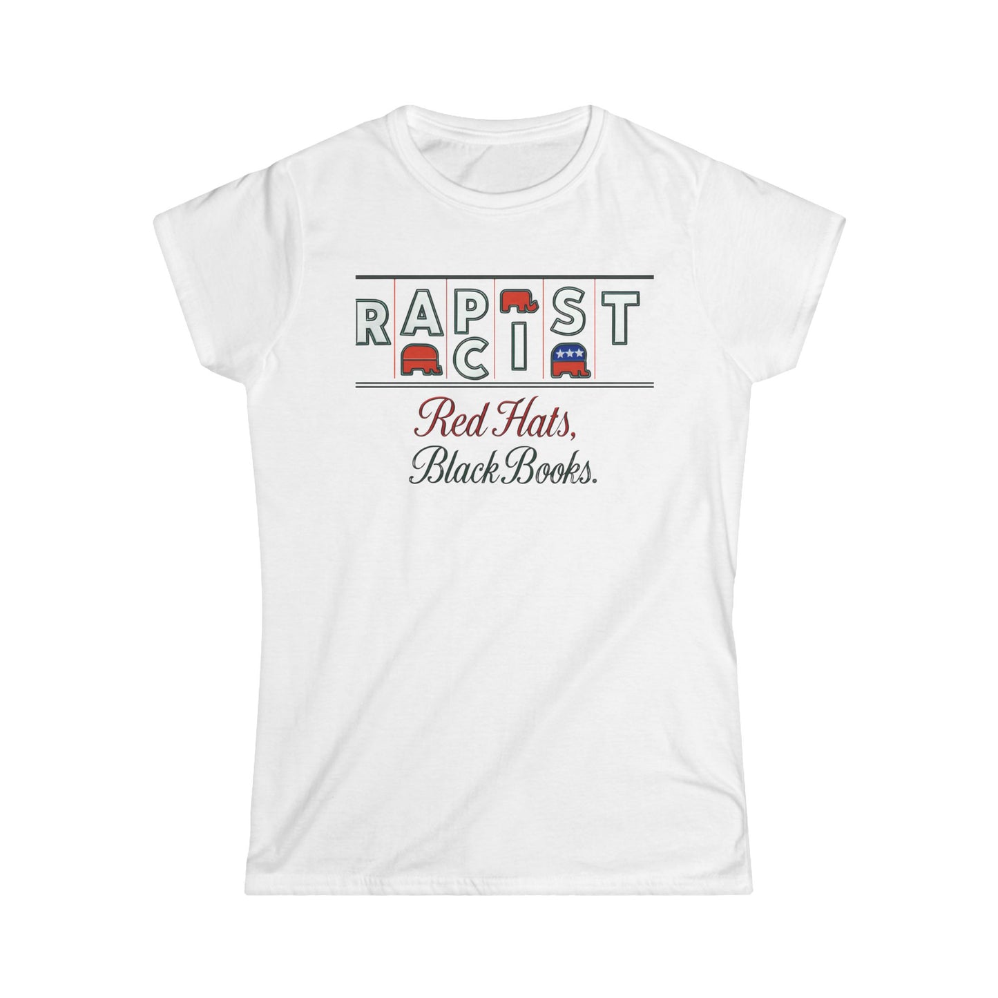 Red Hats, Black Books. Women’s Softstyle Tee: Bold Statement Shirt for Activists, Everyday Wear, Gifts for Friends, Protest Apparel, Comfortable Fashion