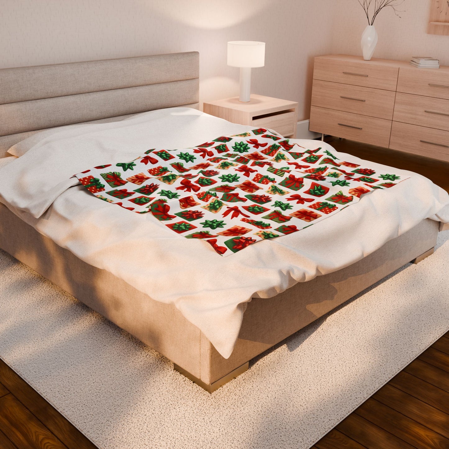 Festive Gift Print Velveteen Plush Blanket | Cozy Holiday Throw | Christmas Decor | Winter Gift | Soft and Warm Blanket