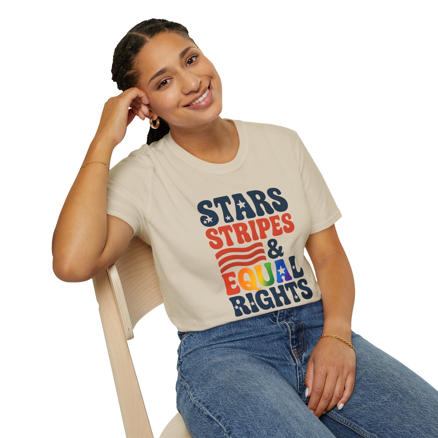 Stars Stripes and Equal Rights unisex tee, Casual protest Gift, LGBTQ tee, Unisex Softstyle Shirt,  Family Wear, gay rights