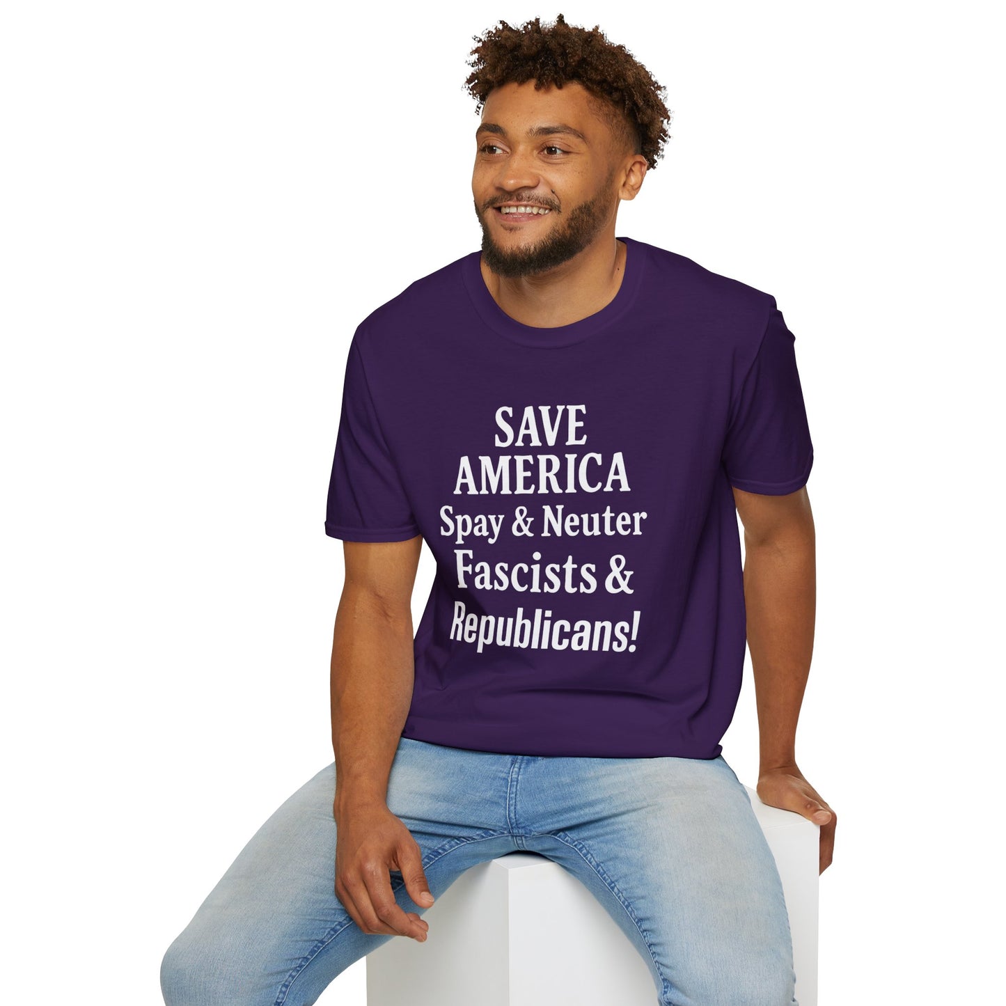 Save America, Spay & Neuter Fascists and Republicans Unisex T-shirt ,Activism Apparel, Casual Wear, Gift for Advocates, Black Tee
