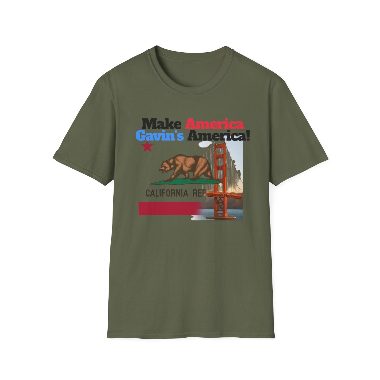 Make America Gavin’s America! California Bear Graphic Tee - Make America Gavin Again T-Shirt, Unisex Softstyle, Trendy Top, Casual Graphic Shirt, California Pride Apparel