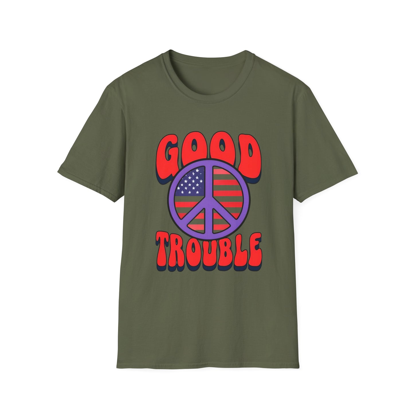Peace & Good Trouble Unisex T-Shirt, Retro Graphic Tee, Casual Wear, Gift for Activists, July 4th Celebration Shirt