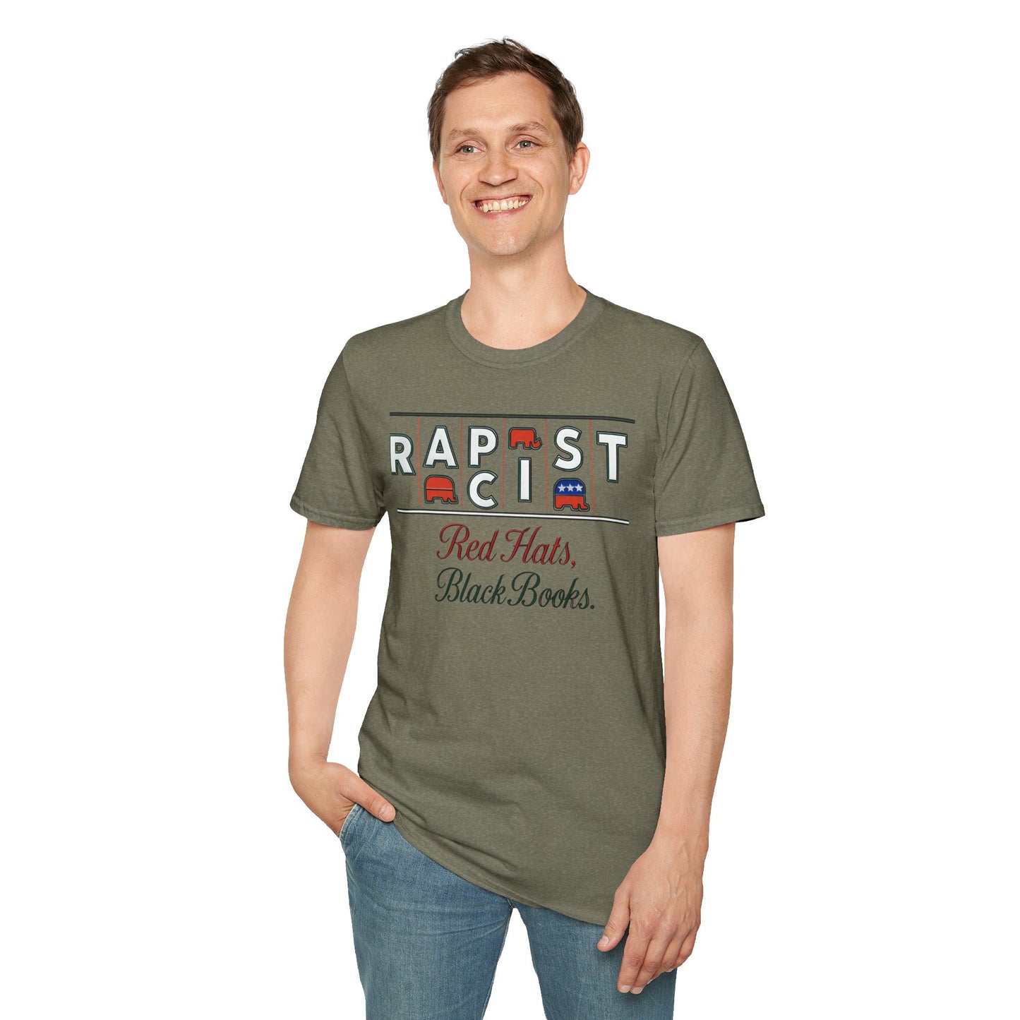 Red Hats, Black Book. Unisex Softstyle T-Shirt, Casual Tee, Statement Shirt, Political Humor, Gift for Activists, Unisex Graphic Tee