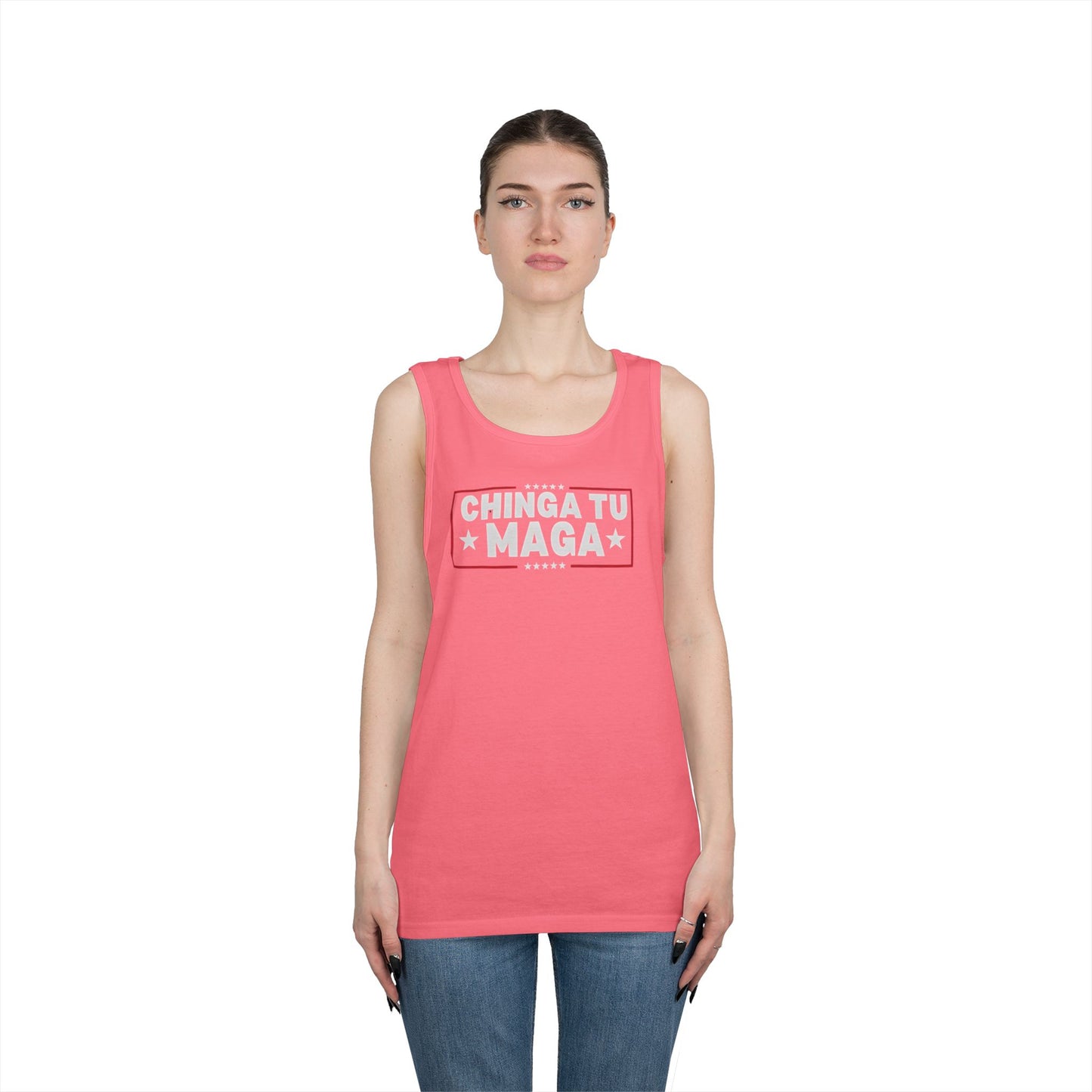Chinga Tu Maga Tank Top | Unisex Heavy Cotton Tank | Casual Summer Wear, Funny Gift, Party Outfit, LGBTQ+ Pride Apparel, Statement Tee