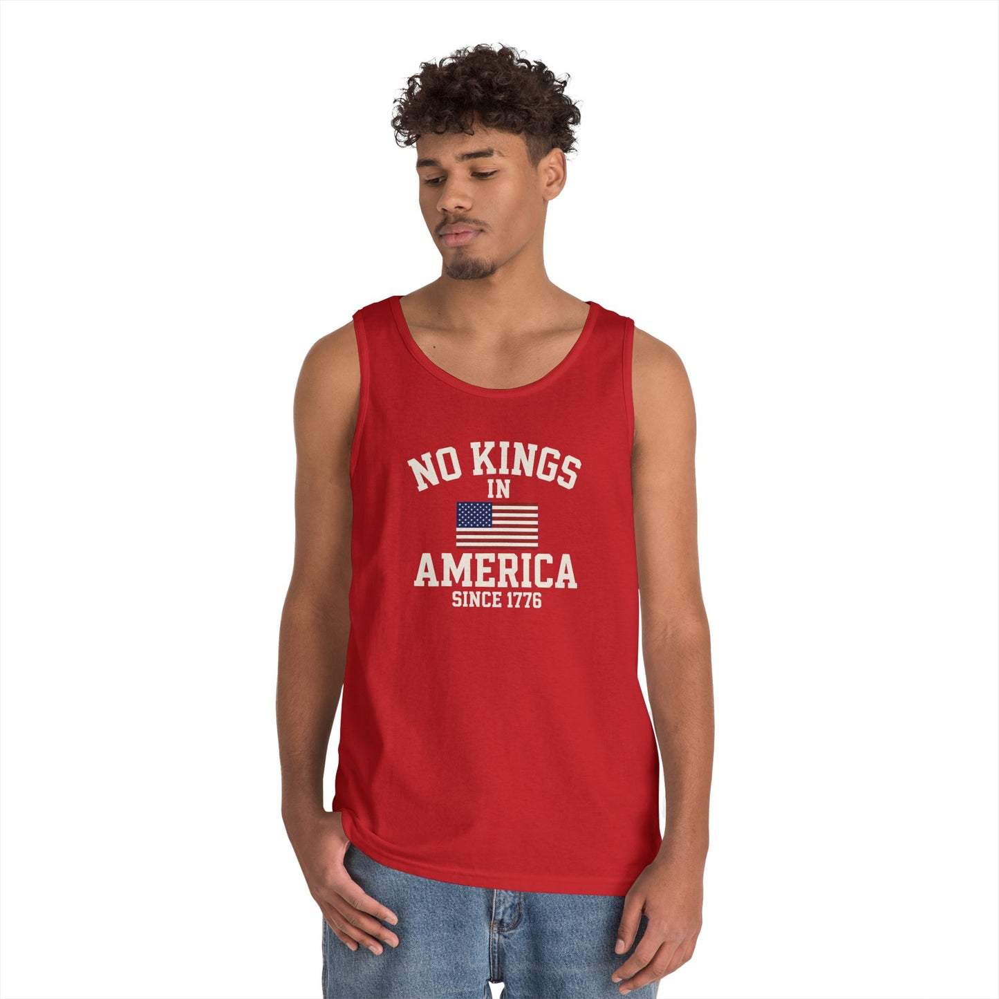 Unisex Heavy Cotton Tank Top - 'No Kings In America' Patriotic Tee, Independence Day Gift, Summer Wear, Casual Top, Freedom Statement Shirt