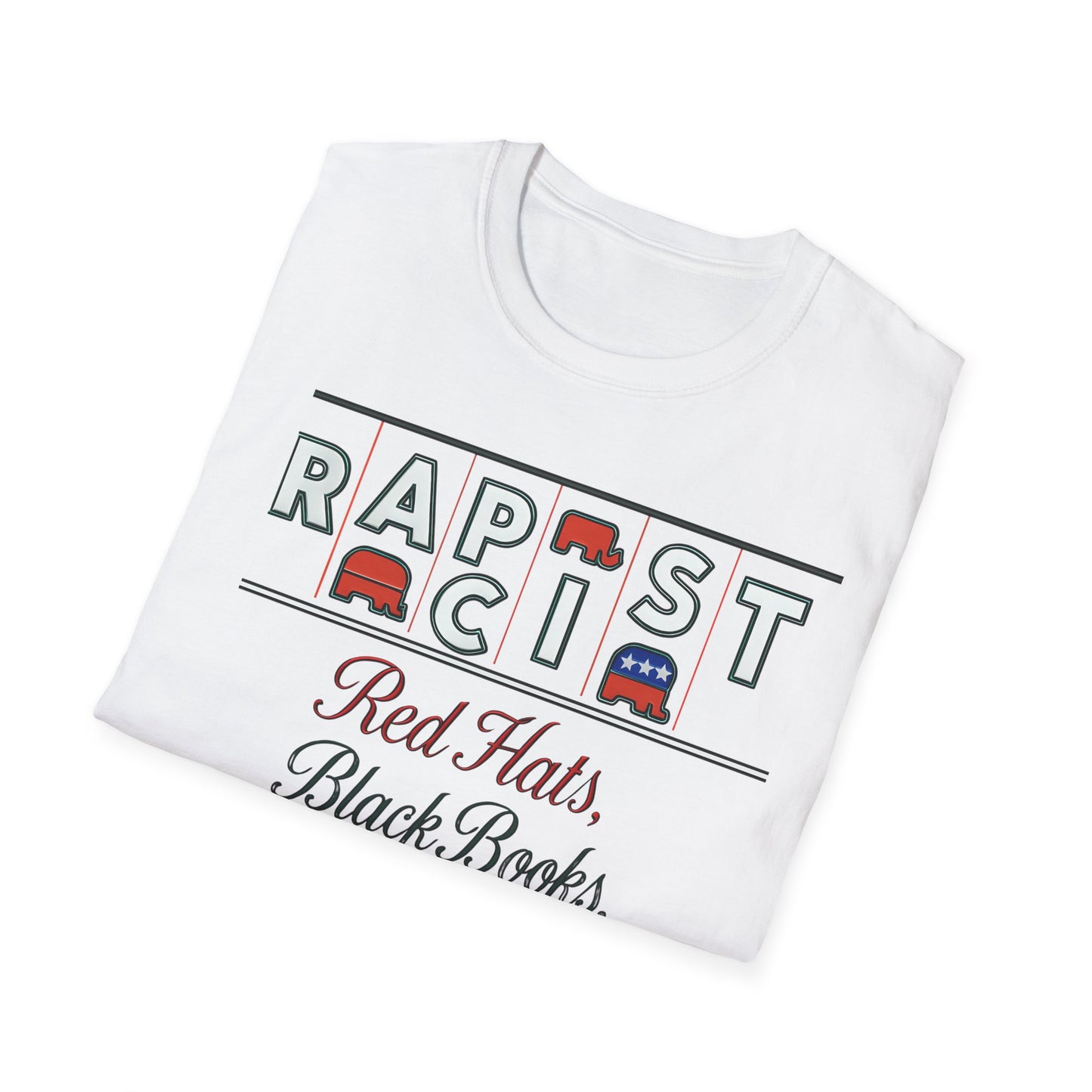 Red Hats, Black Book. Unisex Softstyle T-Shirt, Casual Tee, Statement Shirt, Political Humor, Gift for Activists, Unisex Graphic Tee