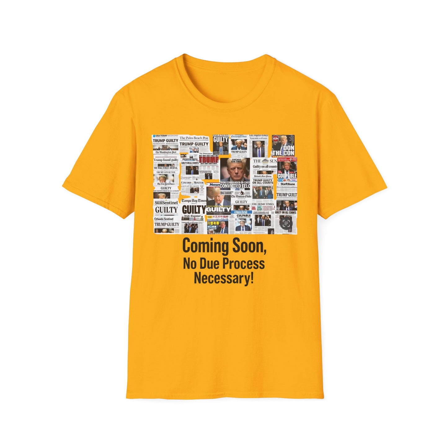 Coming Soon No Due Process Necessary! unisex anti-Trump tee, 34 felony counts tshirt, antiTrump statement apparel