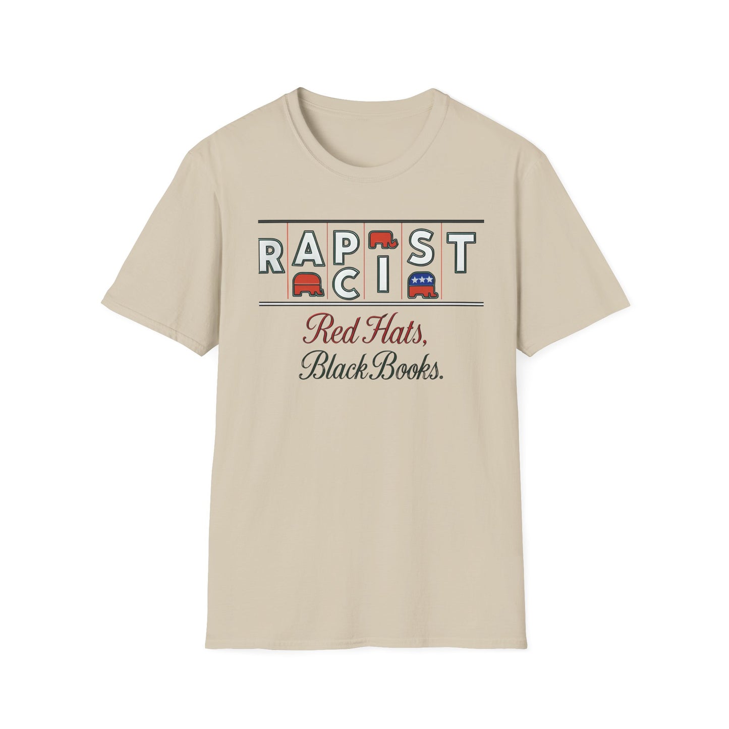 Red Hats, Black Book. Unisex Softstyle T-Shirt, Casual Tee, Statement Shirt, Political Humor, Gift for Activists, Unisex Graphic Tee