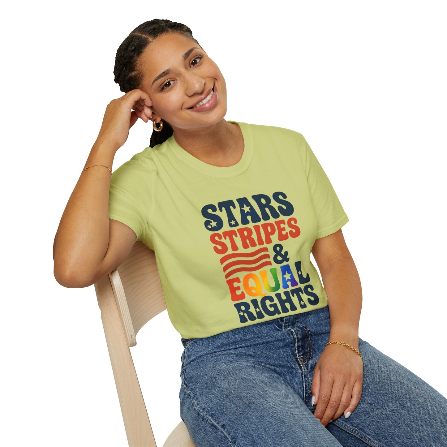 Stars Stripes and Equal Rights unisex tee, Casual protest Gift, LGBTQ tee, Unisex Softstyle Shirt,  Family Wear, gay rights