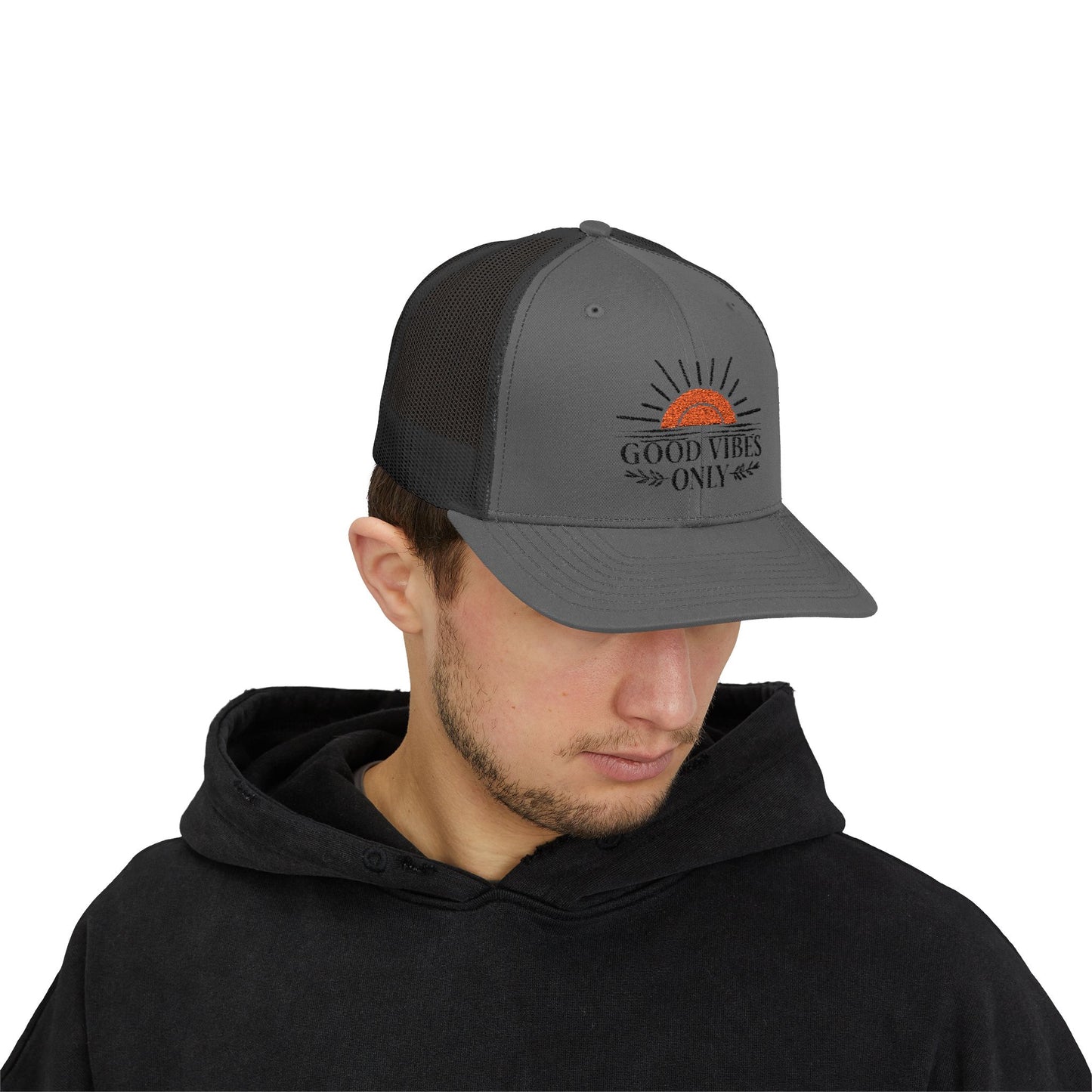 Good Vibes Only Trucker Cap, Summer and Spring headware, cool trendy trucker hat, gifts for him/her, summertime fun hat