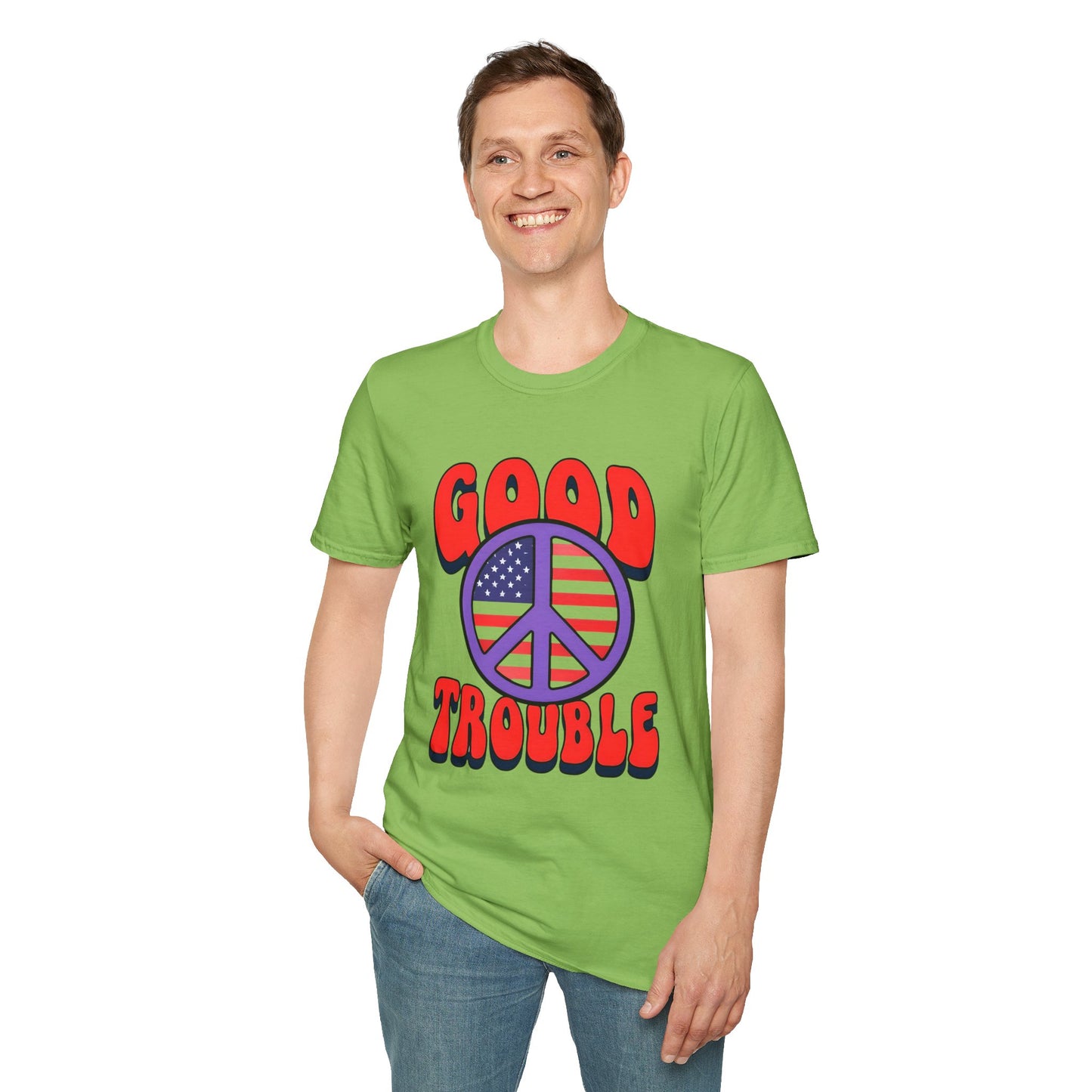 Peace & Good Trouble Unisex T-Shirt, Retro Graphic Tee, Casual Wear, Gift for Activists, July 4th Celebration Shirt