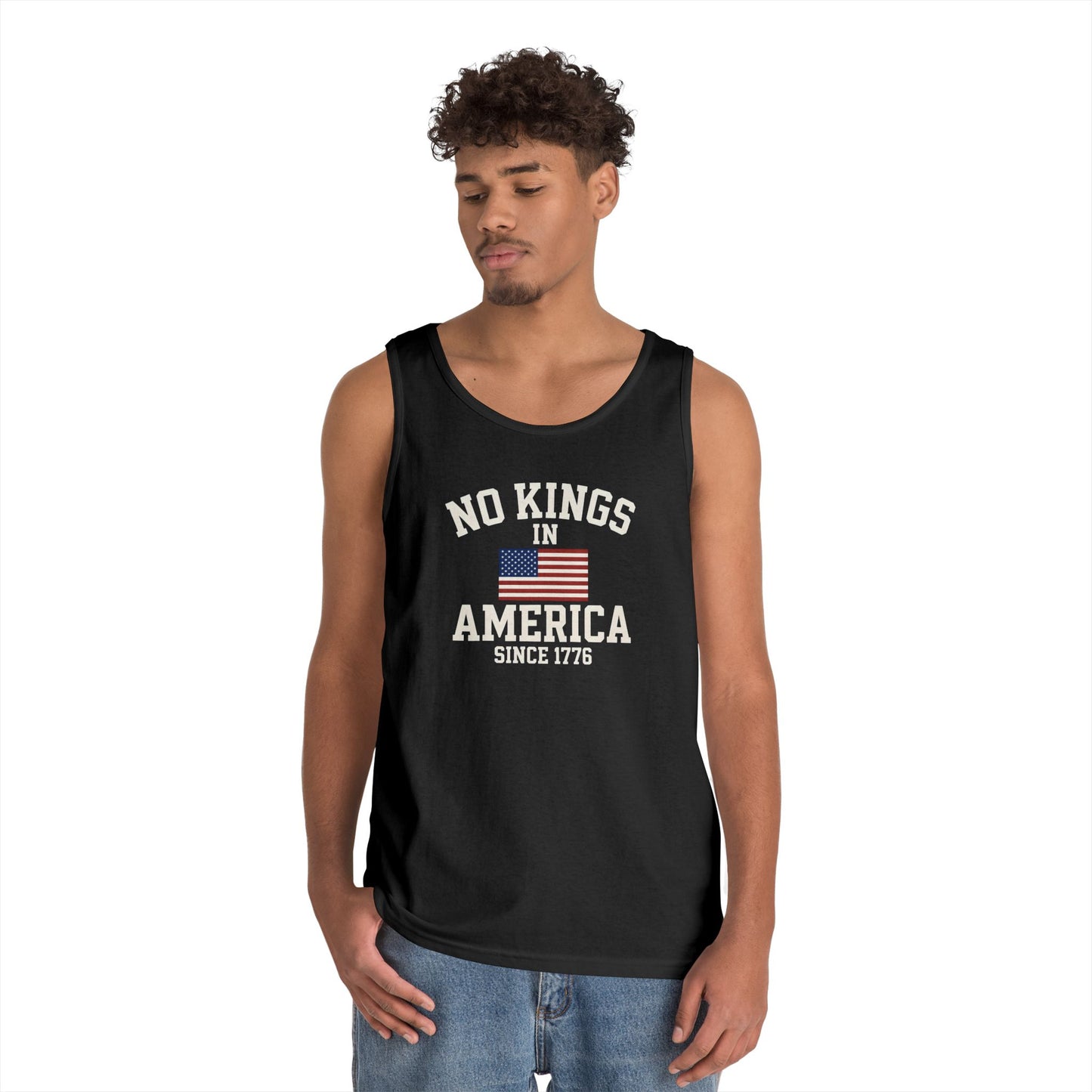 Unisex Heavy Cotton Tank Top - 'No Kings In America' Patriotic Tee, Independence Day Gift, Summer Wear, Casual Top, Freedom Statement Shirt