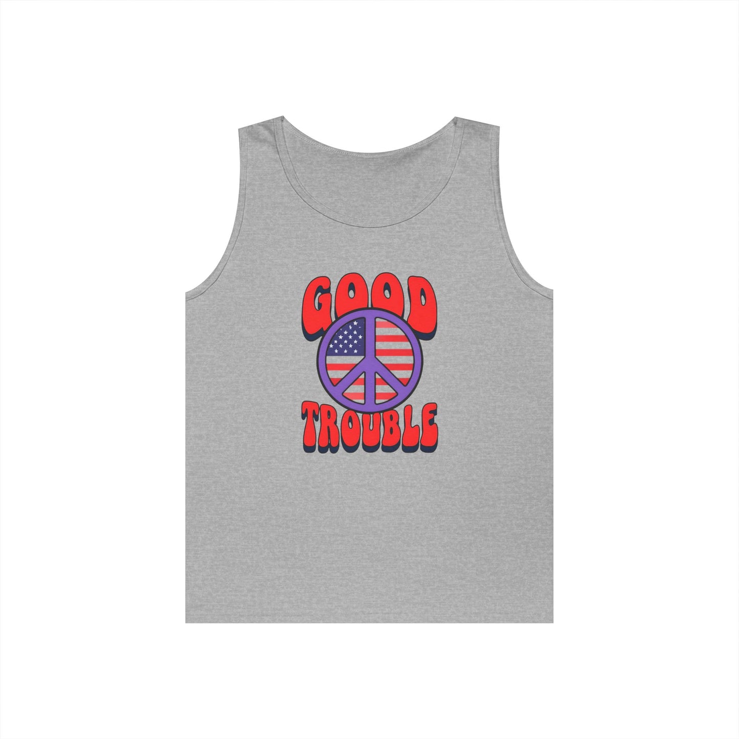 Patriotic Peace Tank Top - Unisex Heavy Cotton | Good Troubles Shirt for Summer, Beach, Travel, Festivals, BBQs