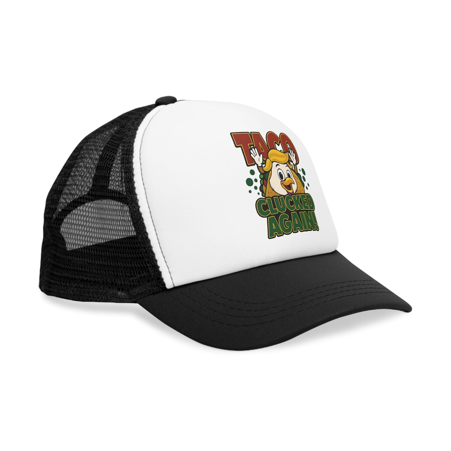 Funny Taco Mesh Cap - Taco Lovers Trucker Hat, Gift for Foodies, Quirky Fashion Accessory, BBQ, Party, Culinary Fun, Clucked Again!