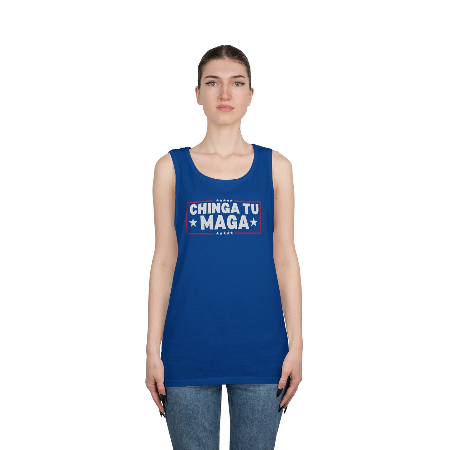 Chinga Tu Maga Tank Top | Unisex Heavy Cotton Tank | Casual Summer Wear, Funny Gift, Party Outfit, LGBTQ+ Pride Apparel, Statement Tee