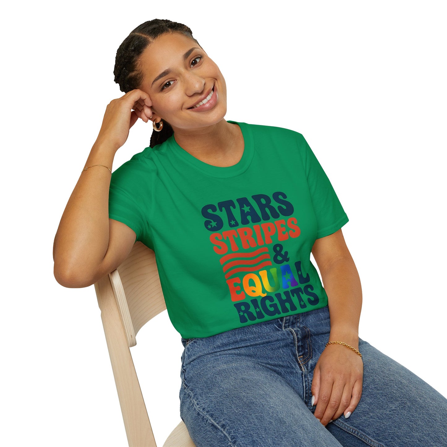 Stars Stripes and Equal Rights unisex tee, Casual protest Gift, LGBTQ tee, Unisex Softstyle Shirt,  Family Wear, gay rights