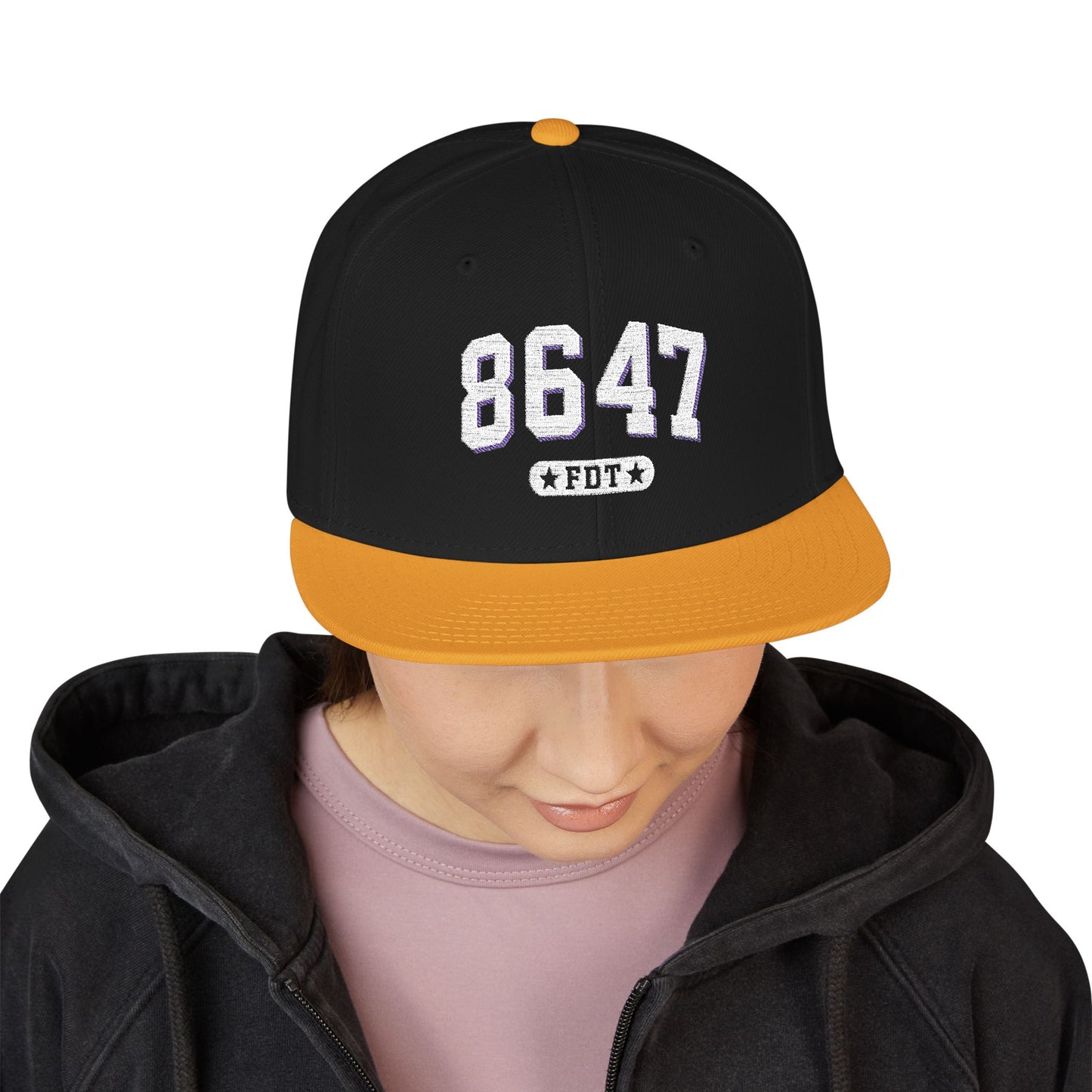 8647 FDT Snapback Cap, Embroidered Baseball Hat, Trendy Street Style, Gift for Political Enthusiasts, Unisex Fashion Headwear