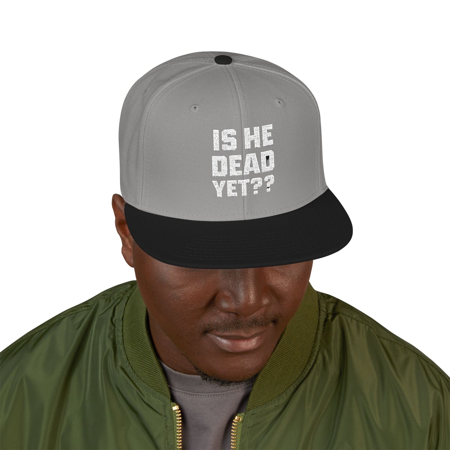 Is He Dead Yet?? Snapback Hat, Humorous Embroidered Cap, Casual Headwear for Friends, Party Accessory, Gift for Gamers
