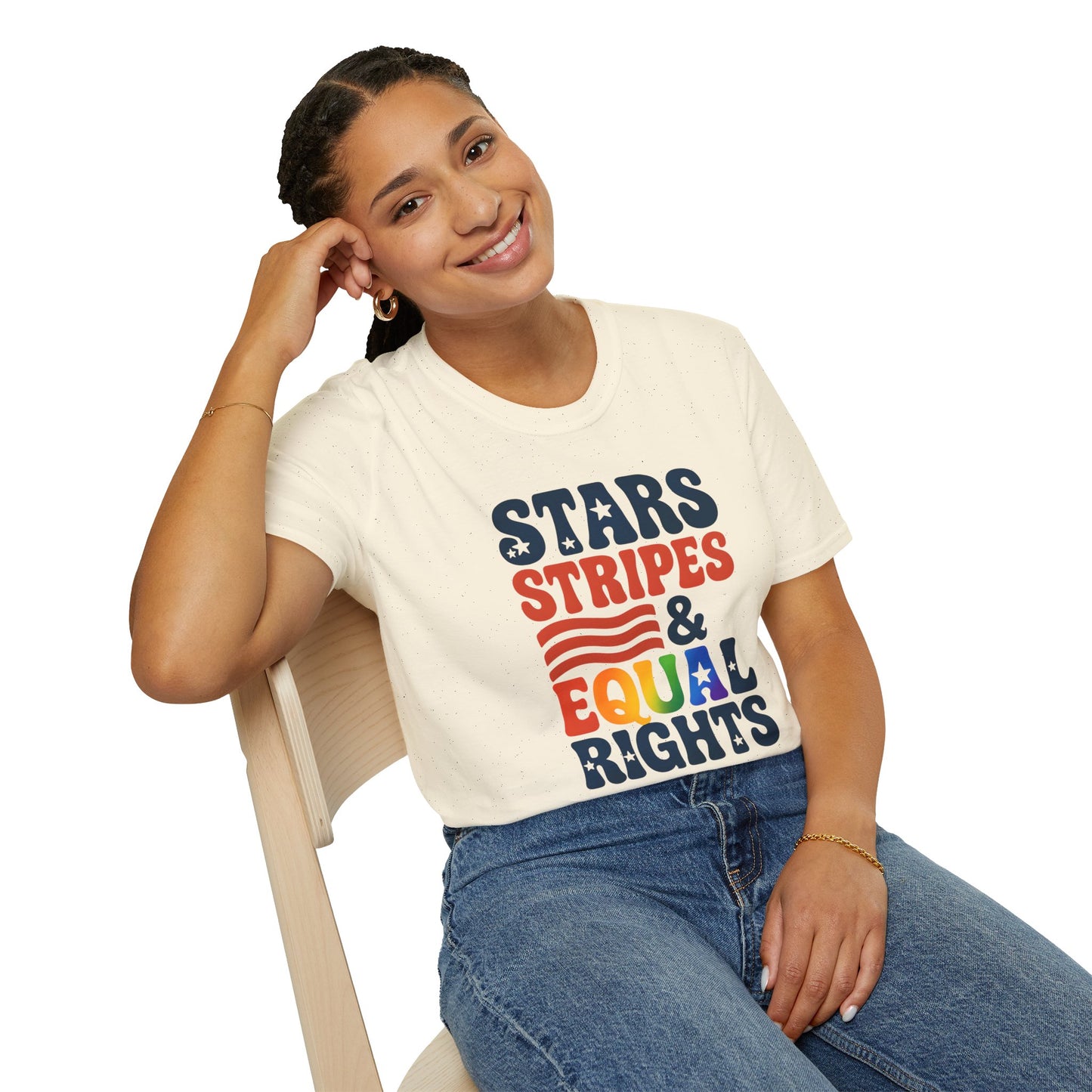 Stars Stripes and Equal Rights unisex tee, Casual protest Gift, LGBTQ tee, Unisex Softstyle Shirt,  Family Wear, gay rights
