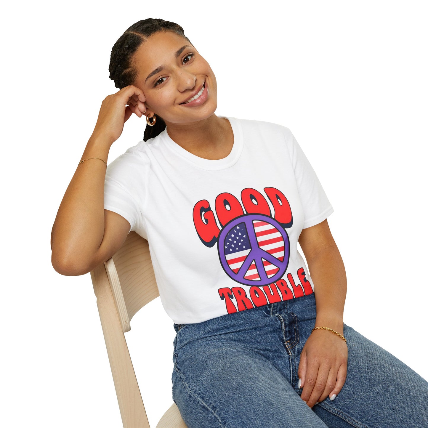 Peace & Good Trouble Unisex T-Shirt, Retro Graphic Tee, Casual Wear, Gift for Activists, July 4th Celebration Shirt