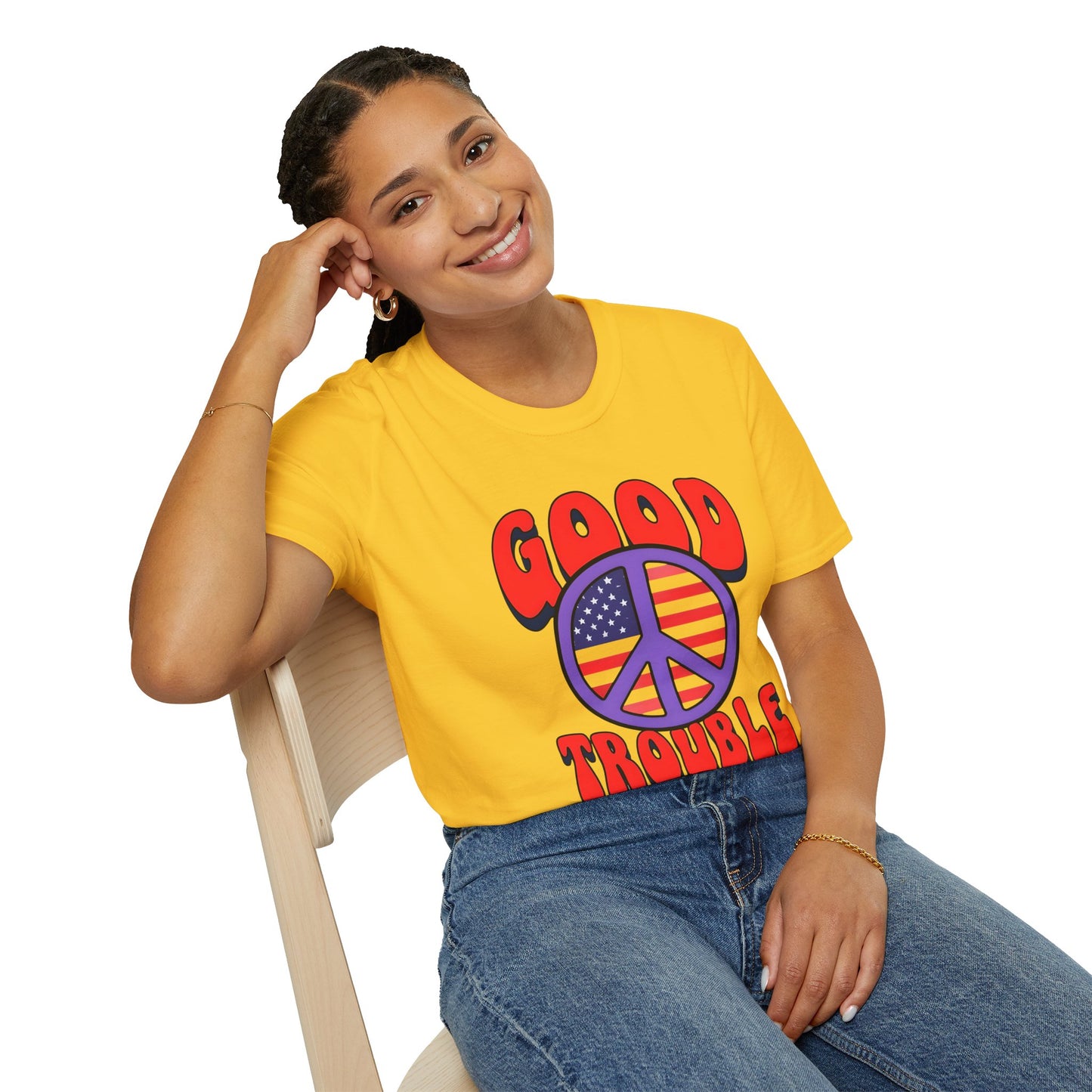 Peace & Good Trouble Unisex T-Shirt, Retro Graphic Tee, Casual Wear, Gift for Activists, July 4th Celebration Shirt