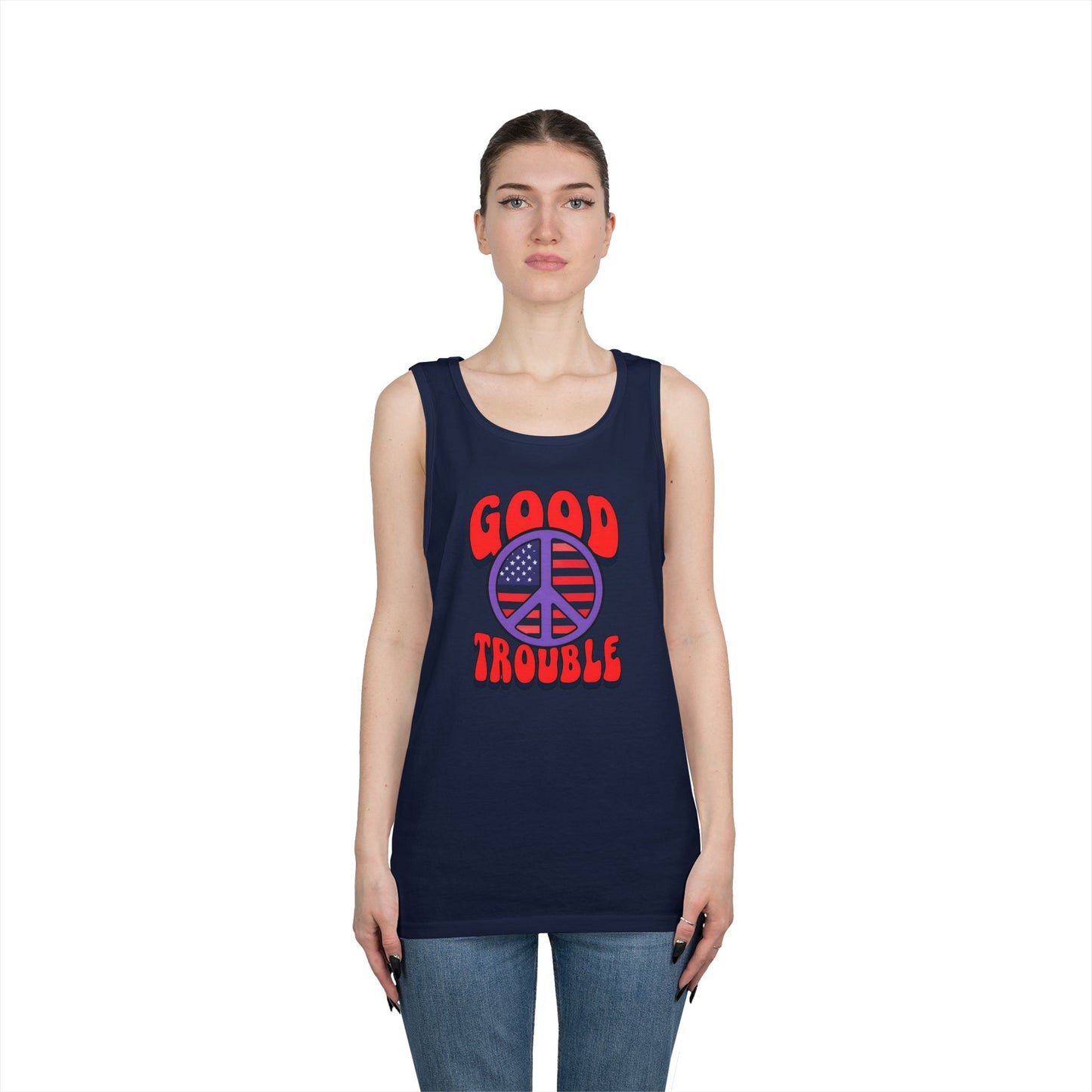 Patriotic Peace Tank Top - Unisex Heavy Cotton | Good Troubles Shirt for Summer, Beach, Travel, Festivals, BBQs