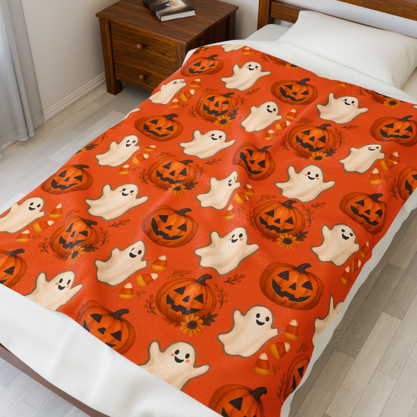 Halloween Velveteen Plush Blanket, Cozy Spooky Decor, Fall Festival Gift, Haunted House Accessories, Kids Room Snuggle