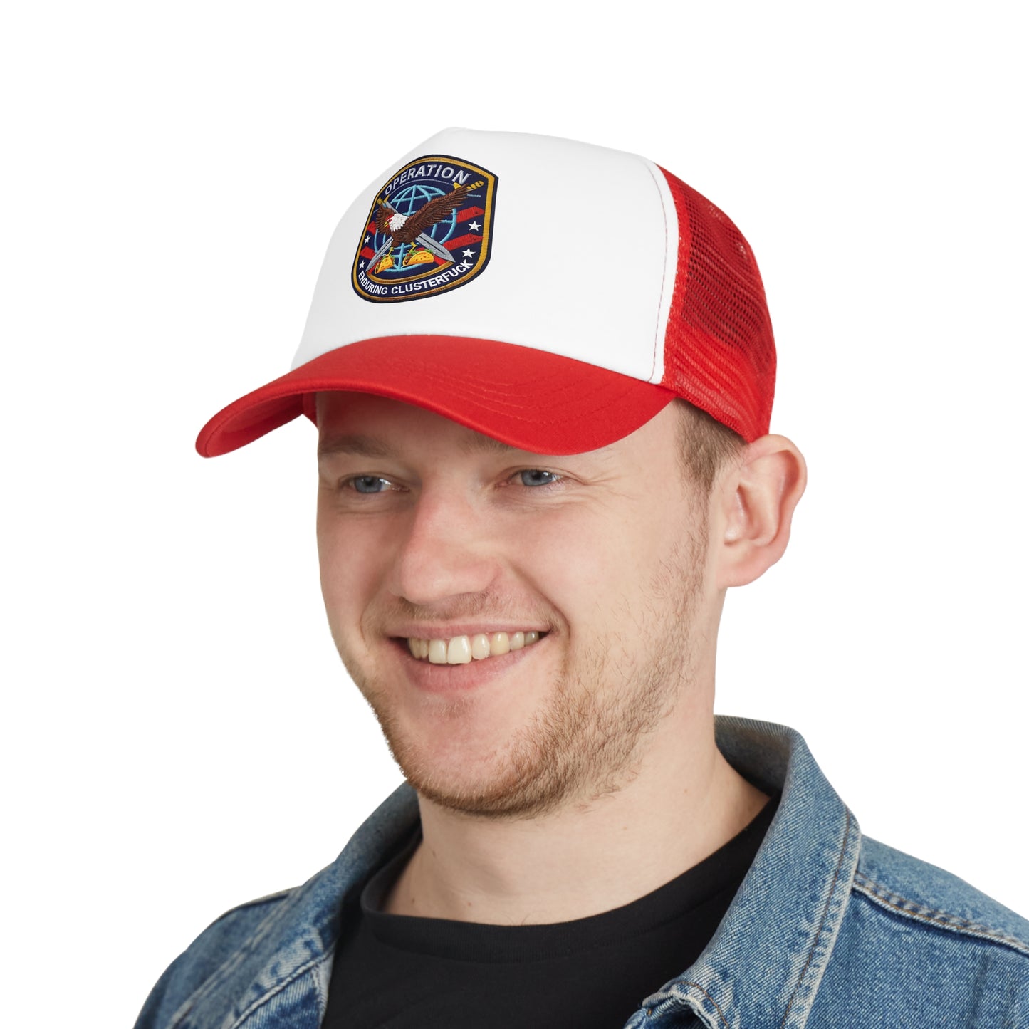 Operation Clusterfuck Mesh Cap, Trucker Hat, Military Cap, Red, White and Blue Fitted Hat, Outdoor Sports Hat, Gift for Veterans