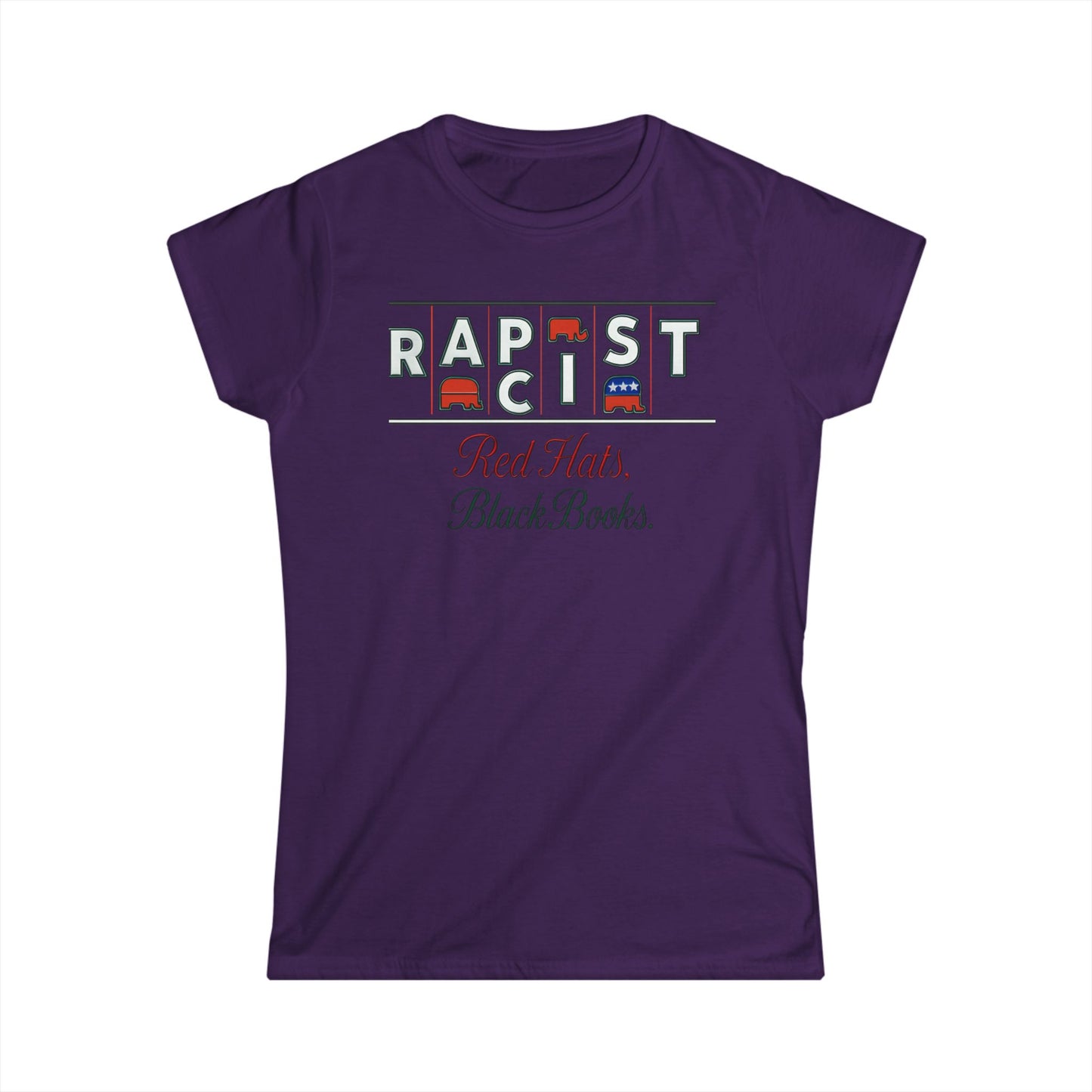 Red Hats, Black Books. Women’s Softstyle Tee: Bold Statement Shirt for Activists, Everyday Wear, Gifts for Friends, Protest Apparel, Comfortable Fashion