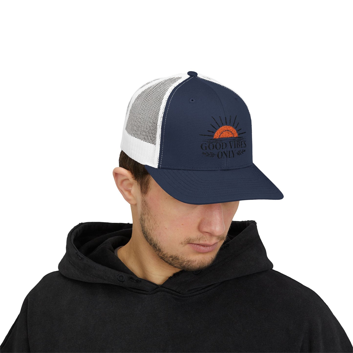 Good Vibes Only Trucker Cap, Summer and Spring headware, cool trendy trucker hat, gifts for him/her, summertime fun hat