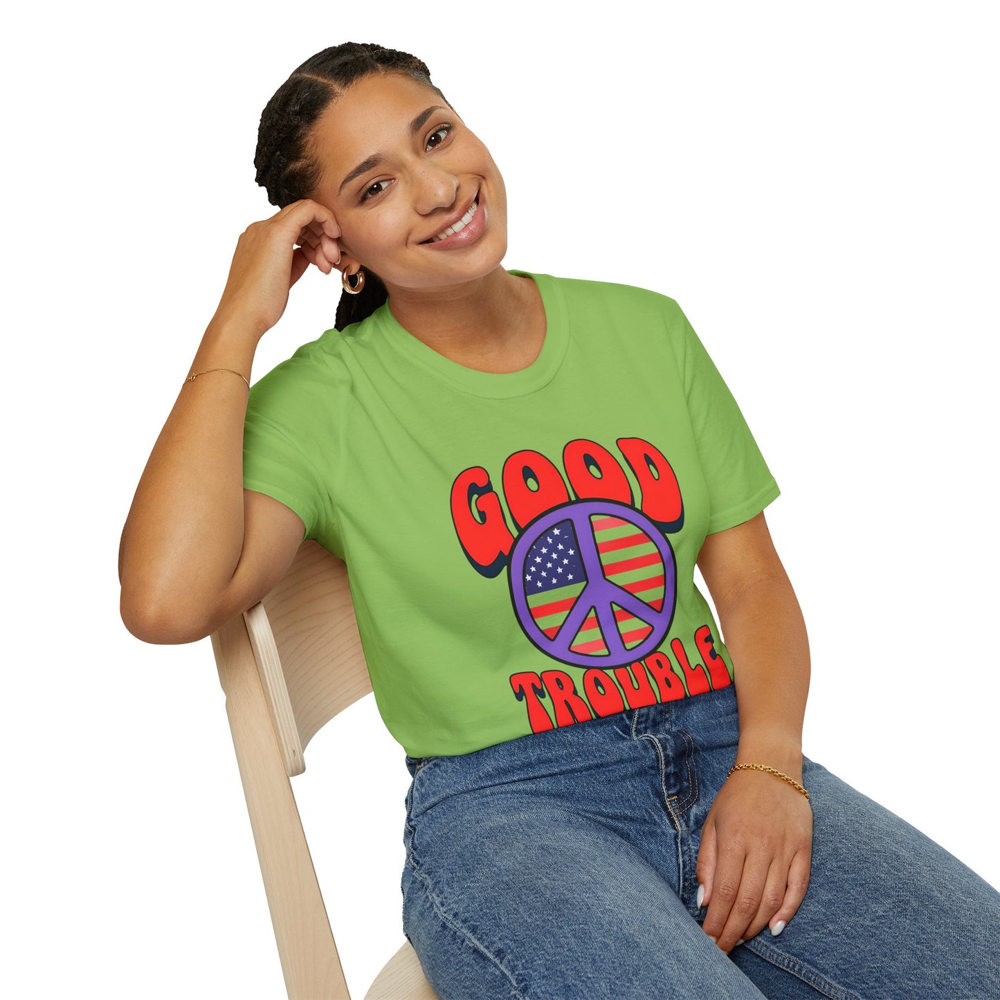 Peace & Good Trouble Unisex T-Shirt, Retro Graphic Tee, Casual Wear, Gift for Activists, July 4th Celebration Shirt