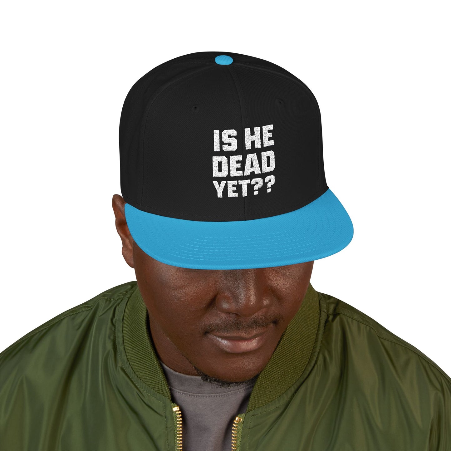 Is He Dead Yet?? Snapback Hat, Humorous Embroidered Cap, Casual Headwear for Friends, Party Accessory, Gift for Gamers