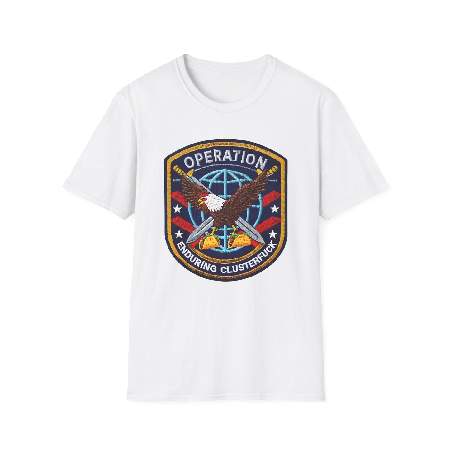 Operation Enduring Clusterf*ck Unisex Softstyle T-Shirt, Casual Wear, Military Humor Tee, Gift for Veterans, Fun Graphic Tee