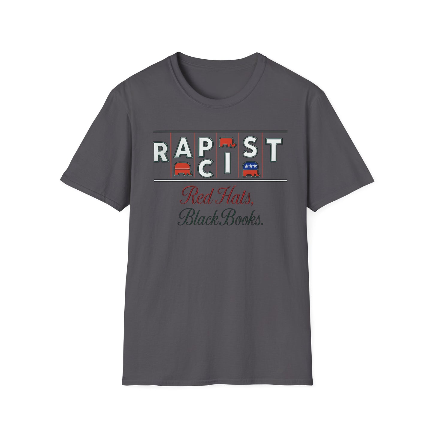 Red Hats, Black Book. Unisex Softstyle T-Shirt, Casual Tee, Statement Shirt, Political Humor, Gift for Activists, Unisex Graphic Tee