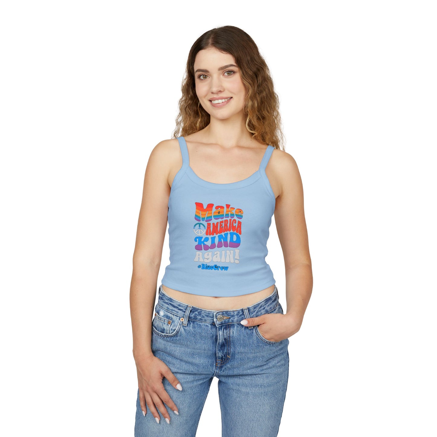 Make America Kind Again #BlueCrew Spaghetti Strap Tank Top, Blue Crew Tank top, Blue Crew Spaghetti Strap Tank Top