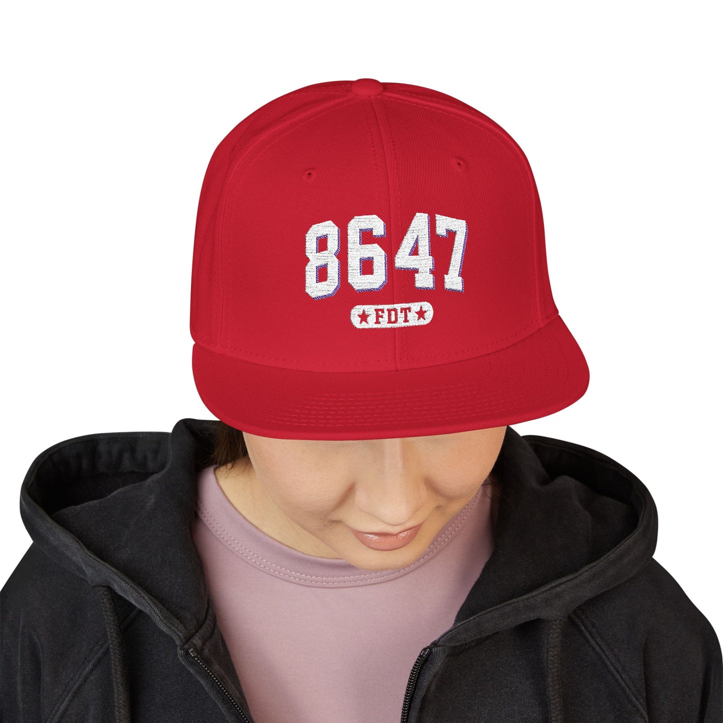 8647 FDT Snapback Cap, Embroidered Baseball Hat, Trendy Street Style, Gift for Political Enthusiasts, Unisex Fashion Headwear