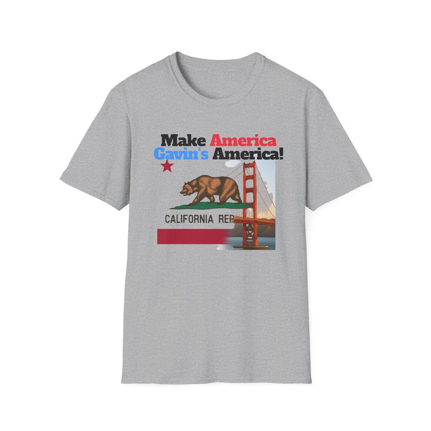 Make America Gavin’s America! California Bear Graphic Tee - Make America Gavin Again T-Shirt, Unisex Softstyle, Trendy Top, Casual Graphic Shirt, California Pride Apparel