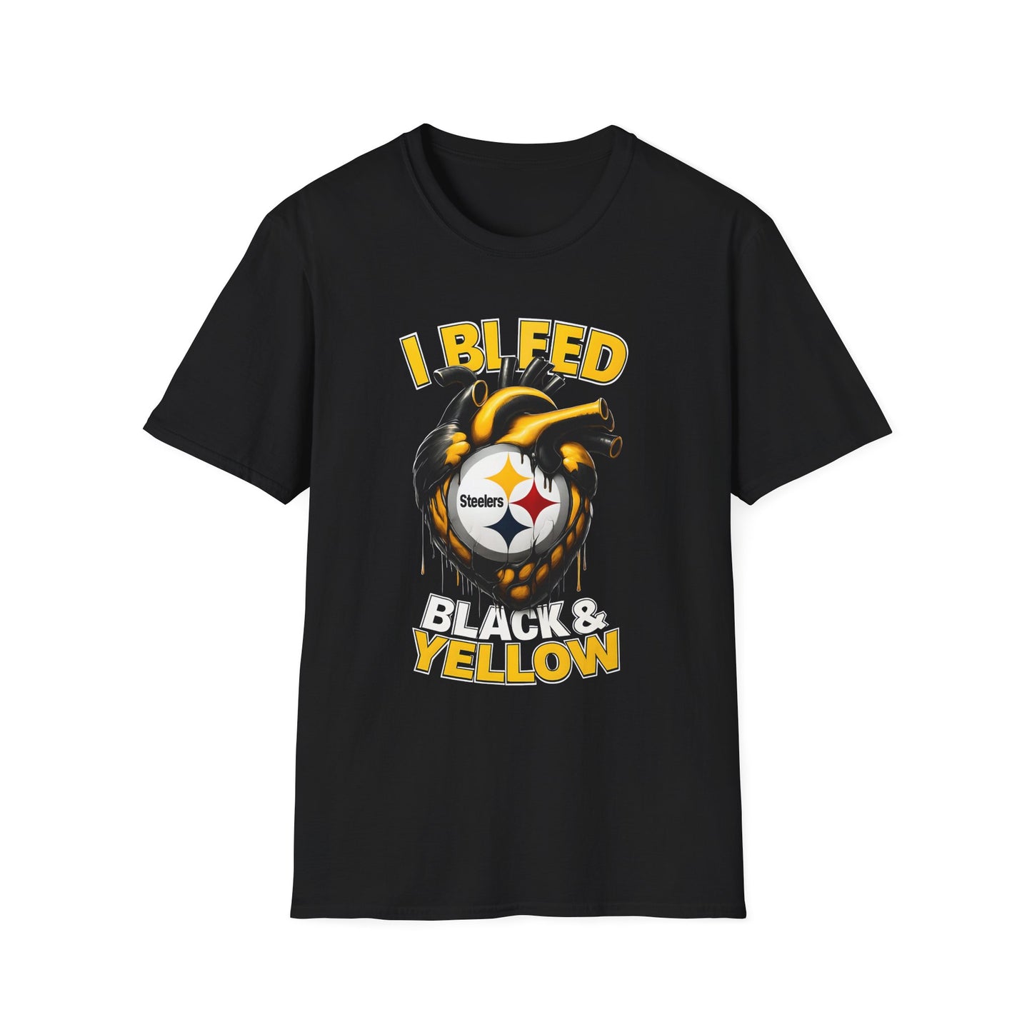 Pittsburgh Steelers Fan T-Shirt, Unisex Softstyle Tee, Black & Yellow Sports Shirt, Casual Game Day Apparel, Gift for Football Enthusiasts