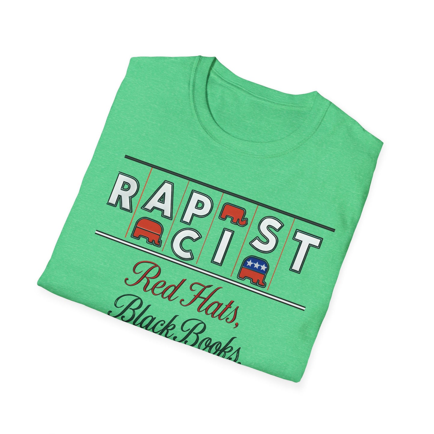 Red Hats, Black Book. Unisex Softstyle T-Shirt, Casual Tee, Statement Shirt, Political Humor, Gift for Activists, Unisex Graphic Tee