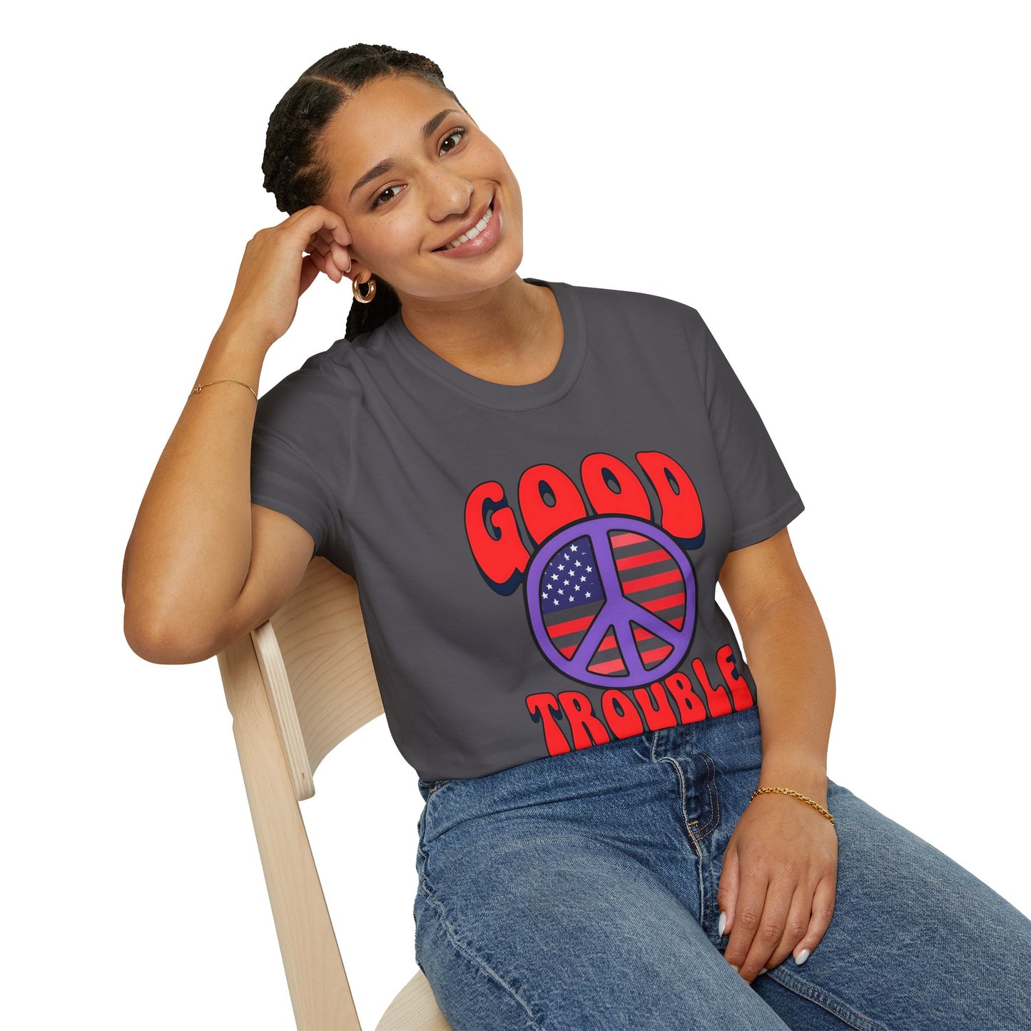 Peace & Good Trouble Unisex T-Shirt, Retro Graphic Tee, Casual Wear, Gift for Activists, July 4th Celebration Shirt